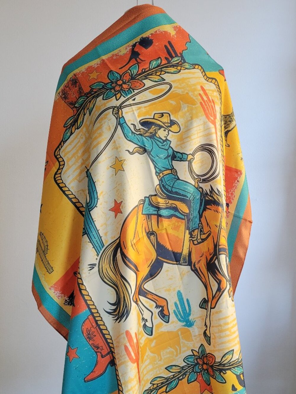 Vintage Western Cowgirl Scarf Colorful Bucking Horse Rodeo Cowboy Neck Scarf